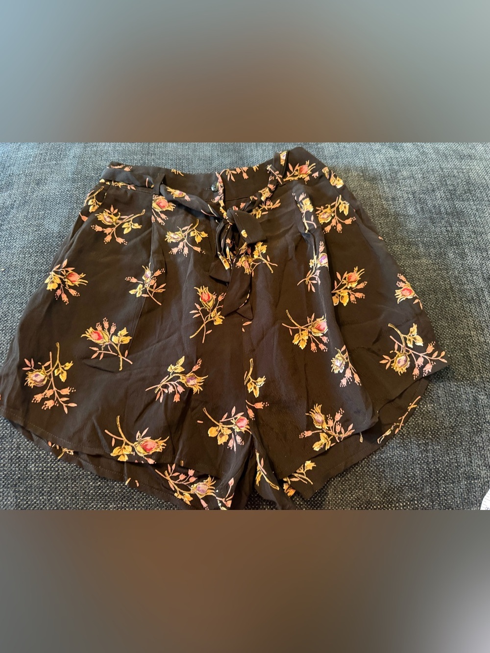 saltwater LUXE Black High-Waist Floral Tie Shorts with Pink & Yellow Blooms